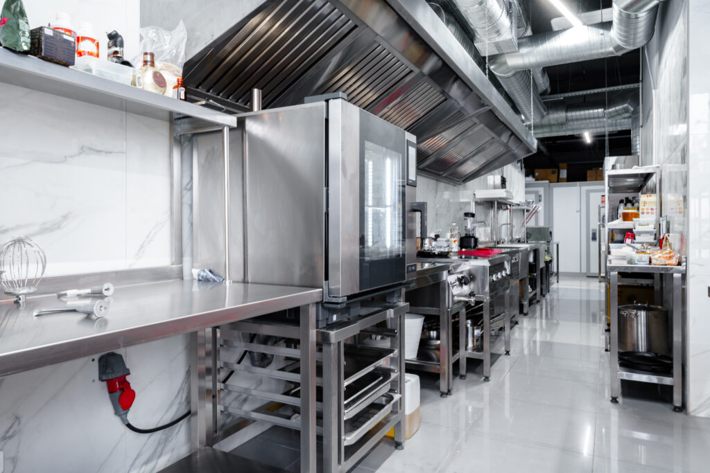 Kitchen appliances in professional kitchen in a restaurant, nobody